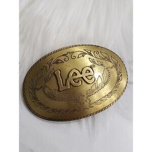 Lee Jeans Belt Buckle Solid Brass Vintage 1970s Western 80s Dad Advertising